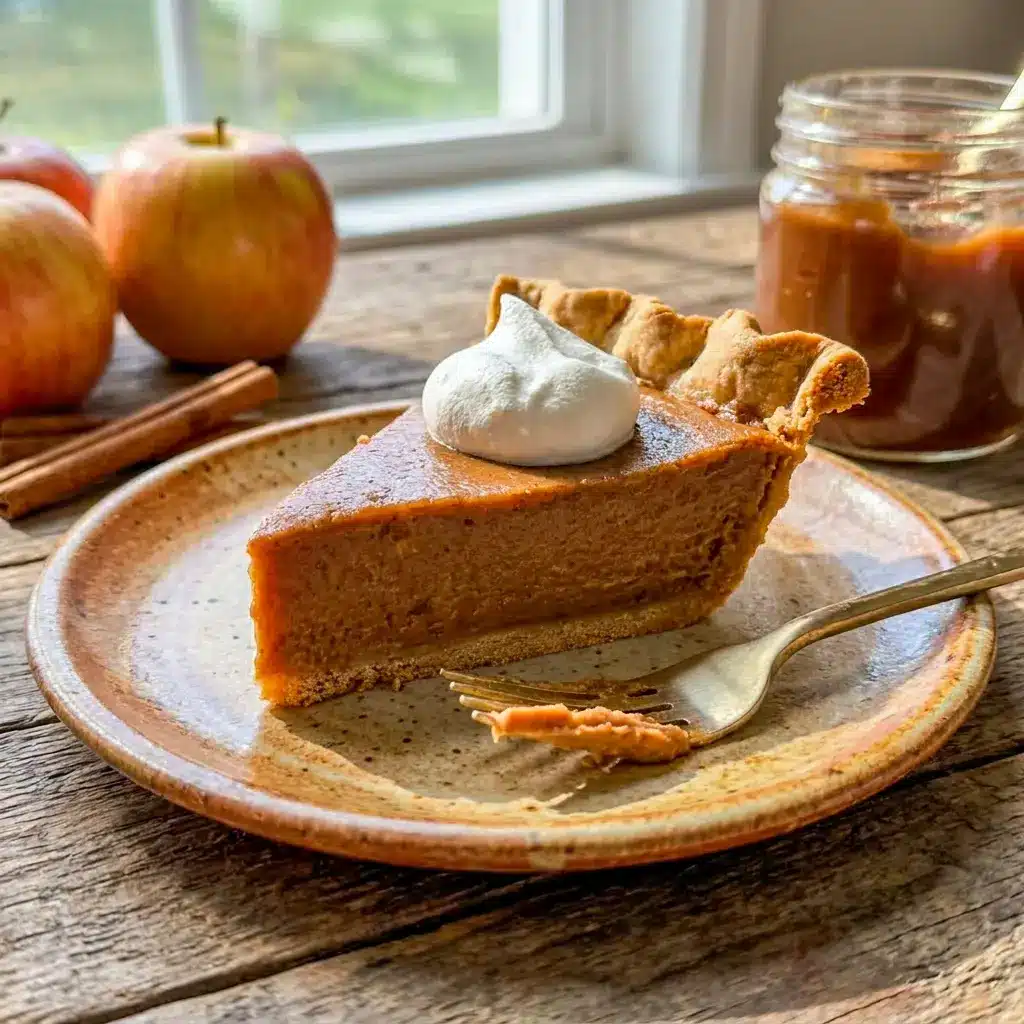 A festive slice of Apple Butter Pie ready to enjoy when you want to Eat Dessert after dinner.