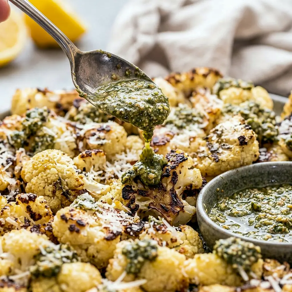 Parmesan Pesto Roasted Cauliflower is one of the easiest Cauliflower Pesto Recipes for a quick and tasty dinner side.