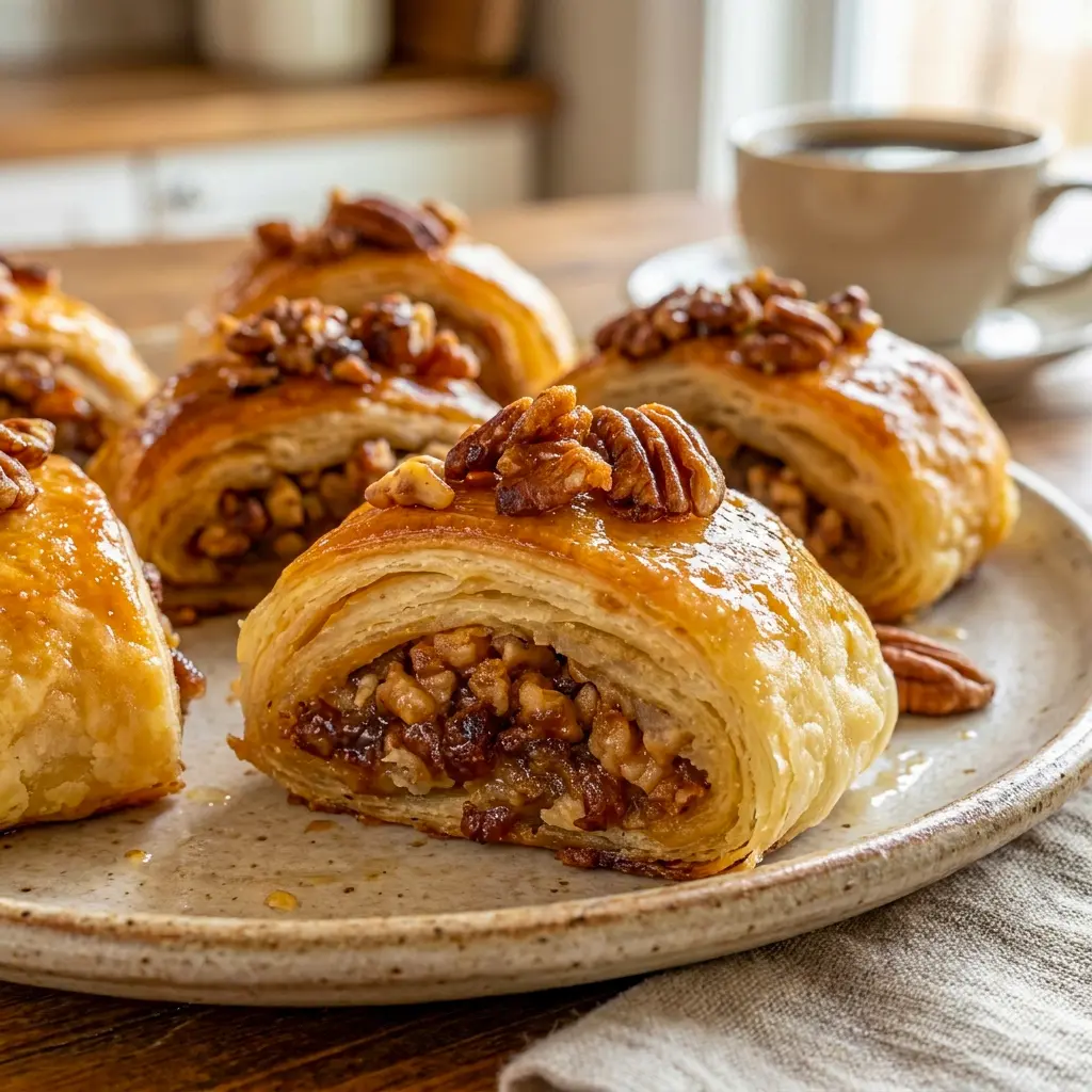 Close-up of Pecan Pie Crescent Rolls with sweet filling, perfect for Finger Desserts at family gatherings.