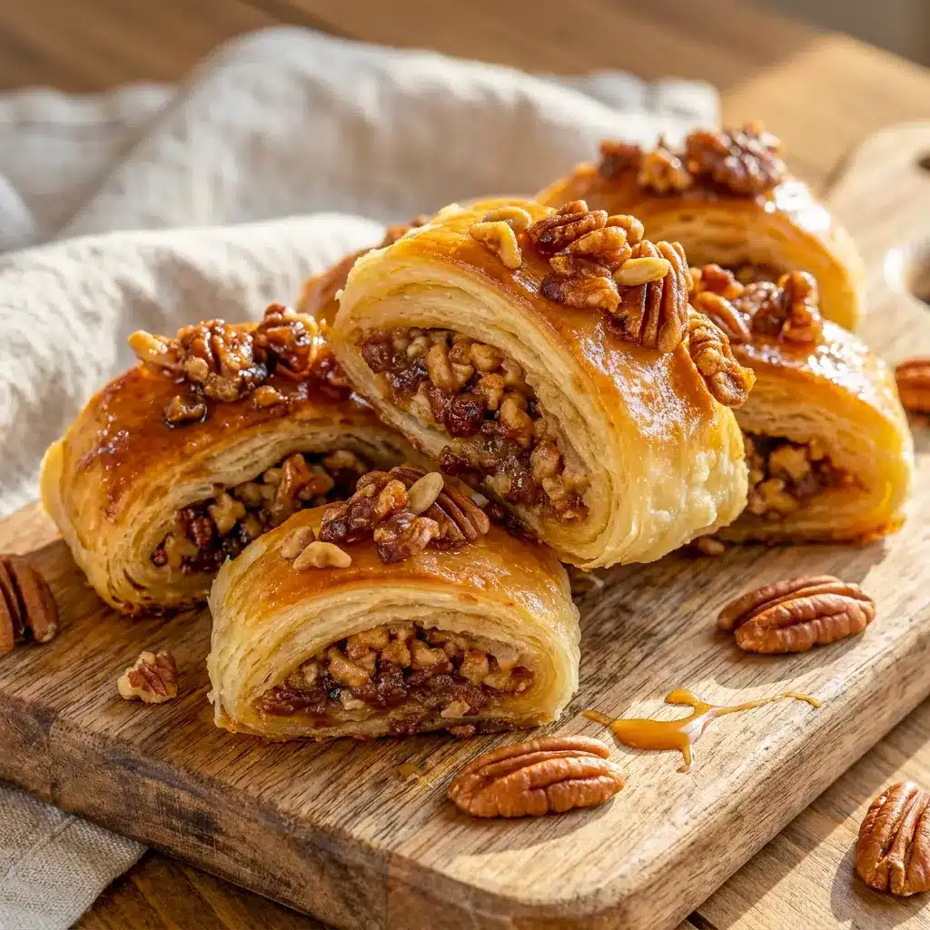 Warm Pecan Pie Crescent Rolls topped with pecans, showing how Pecan Pie Easy can look bakery-worthy.