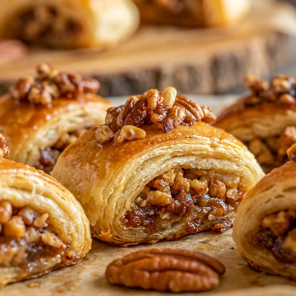 Delicious Pecan Pie Crescent Rolls served on a festive plate, ideal for Pecan Recipes and sweet celebrations.