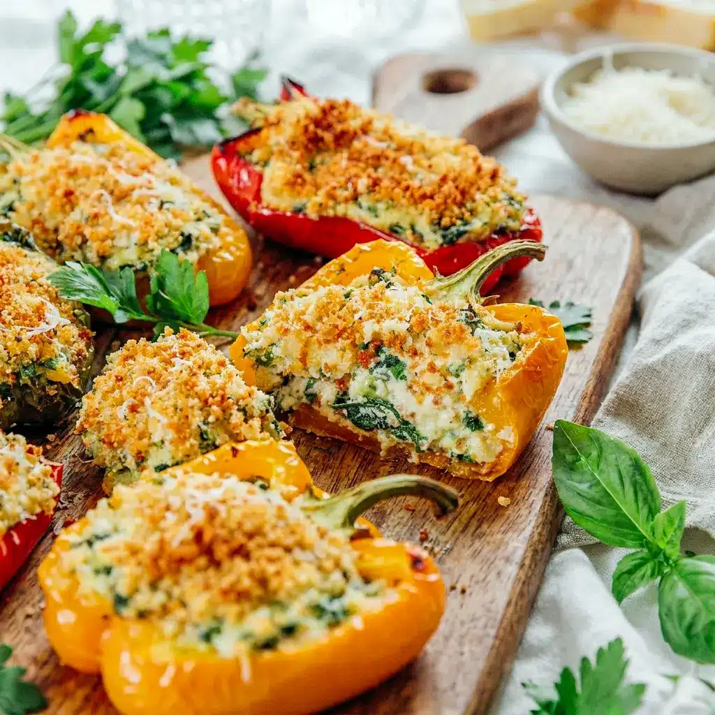 Baked Ricotta Stuffed Peppers topped with herbs and crumbs, a comforting Side Dish With Peppers for Italian-inspired meals.