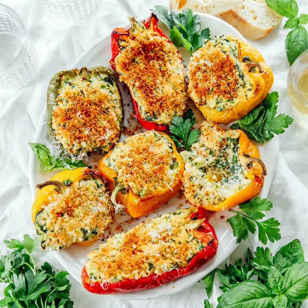 Warm Ricotta Stuffed Peppers served with a golden topping, creamy filling, and a bright Fresh Paprika finish for an easy Italian-style side dish.