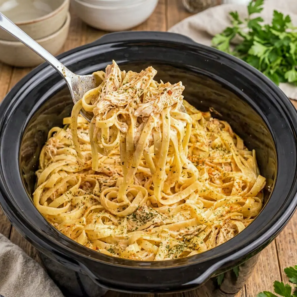 A hearty plate of Cajun Chicken Alfredo with silky sauce and pasta, perfect for Crockpot Creamy Cajun Chicken Pasta night.