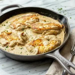 Sour Cream and Onion Chicken served in a creamy skillet with tender chicken and a Keto Recipes Dinner feel.