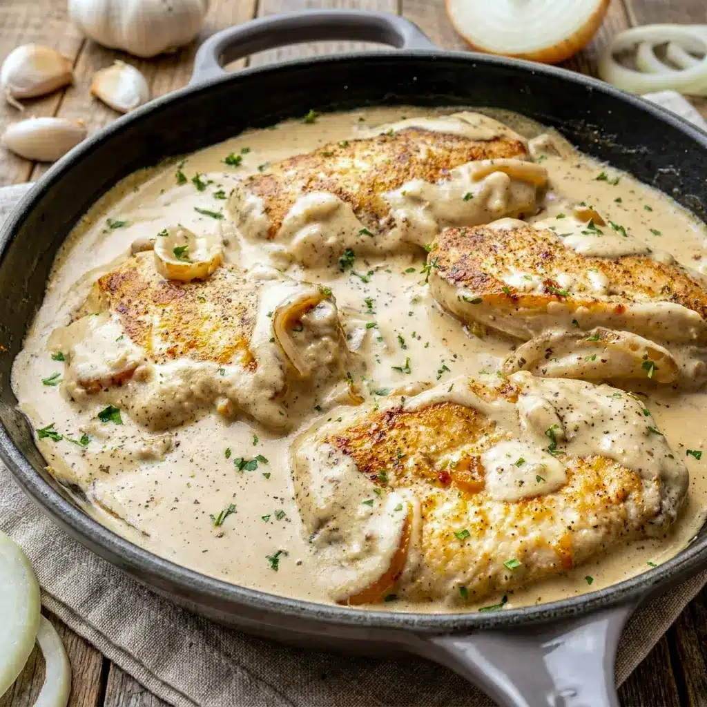 Sour Cream and Onion Chicken styled like a comforting Chicken Dishes Recipes meal with fresh parsley on top.
