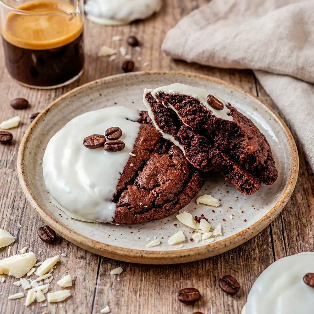 A bakery-style stack of Espresso Martini Cookies with coffee bean garnish, ideal for Unique Easy Cookies and festive dessert boards.