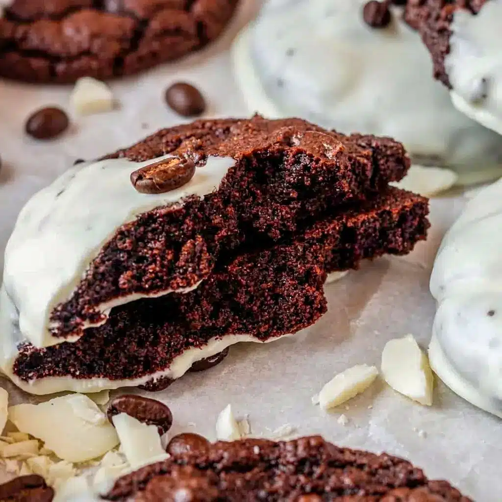Espresso Martini Cookies with a glossy white chocolate dip, a stunning pick for Impressive Baked Goods and Baked Goods For Gifts.