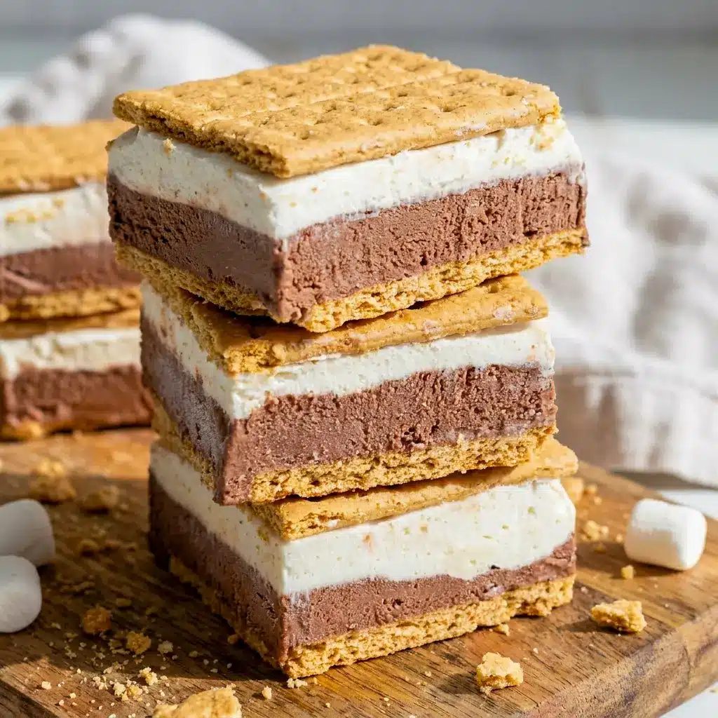Frozen S’mores bars with creamy chocolate and marshmallow layers, an irresistible Cold S'mores Recipe Easy dessert for hot days.
