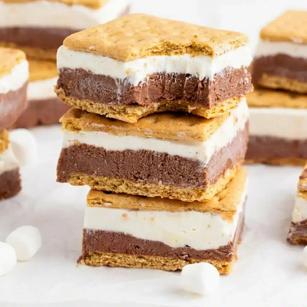 Frozen S’mores stacked in neat dessert bars, a perfect Smore Dessert Recipes Easy treat for summer snacking.