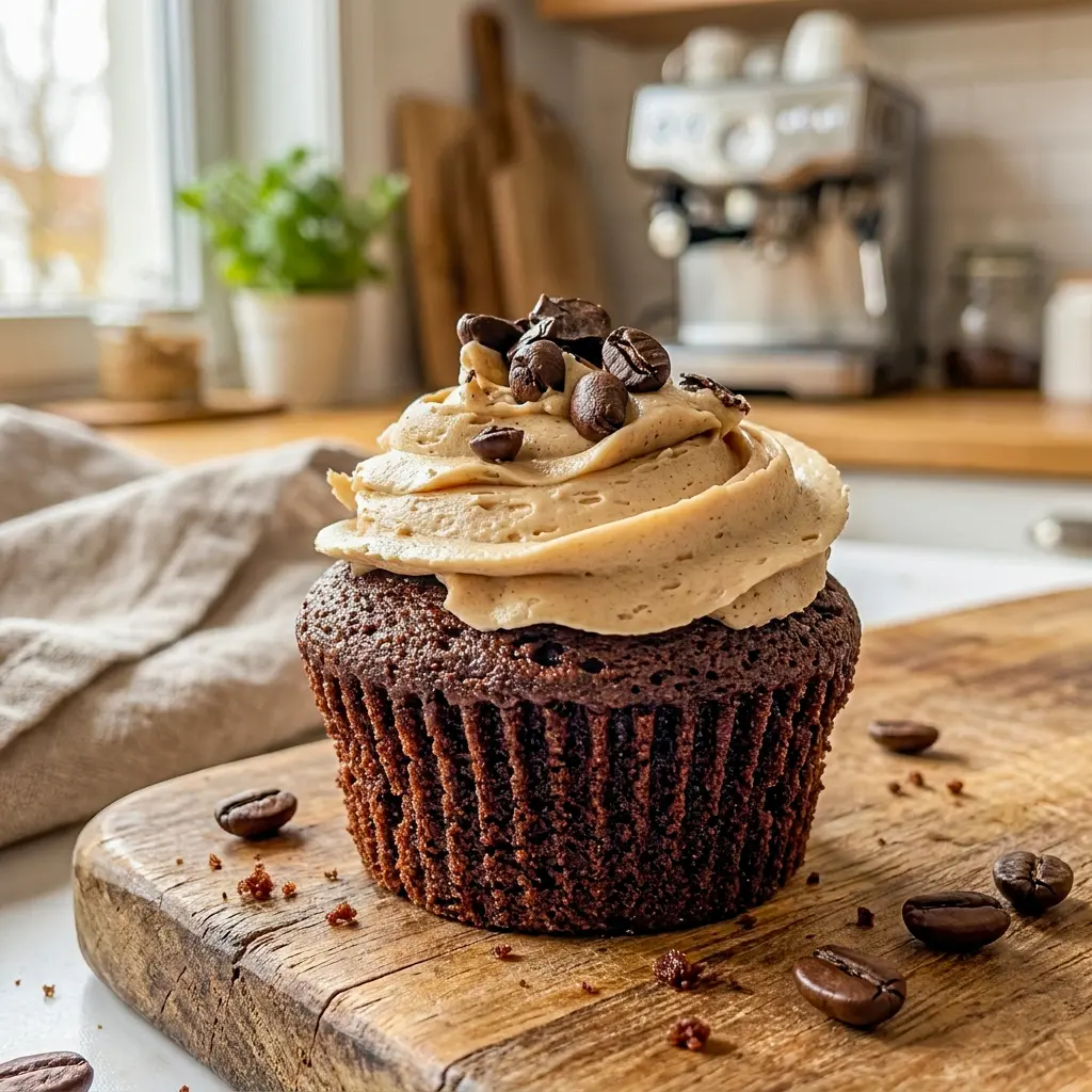 A tempting coffee dessert display with Espresso Brownie Cupcakes, a stylish choice for Coffee Themed Desserts and special gatherings.