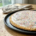 A flaky Giant Pop Tart served as one of the easiest Homemade Poptarts With Pie Crust, topped with sweet glaze and sprinkles.
