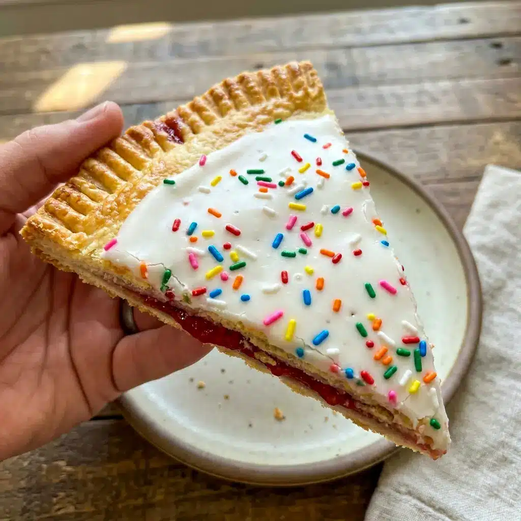 A playful Giant Pop Tart with strawberry filling, perfect for Funny Easy Desserts and a fun family baking moment.