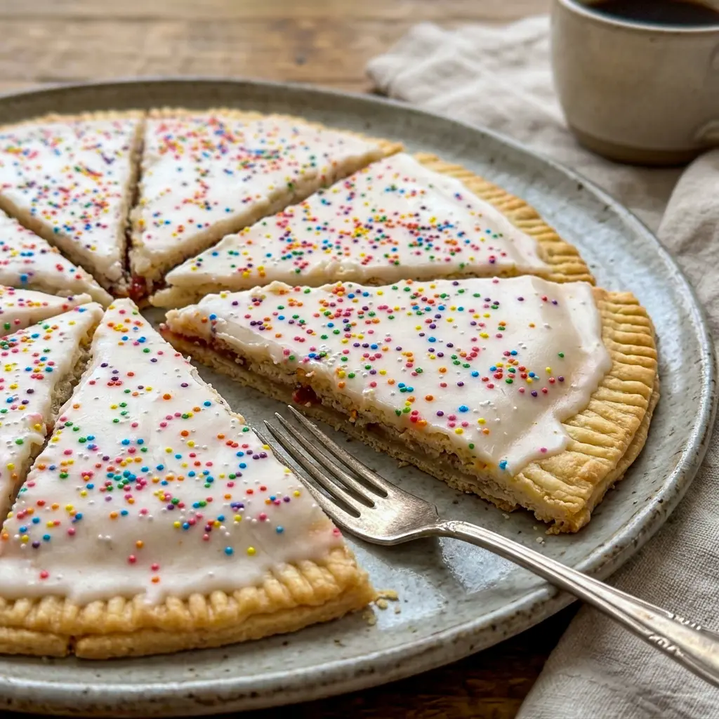 A close-up of Giant Pop Tart layers with jam filling, inspired by a classic Cherry Pop Tart style treat.