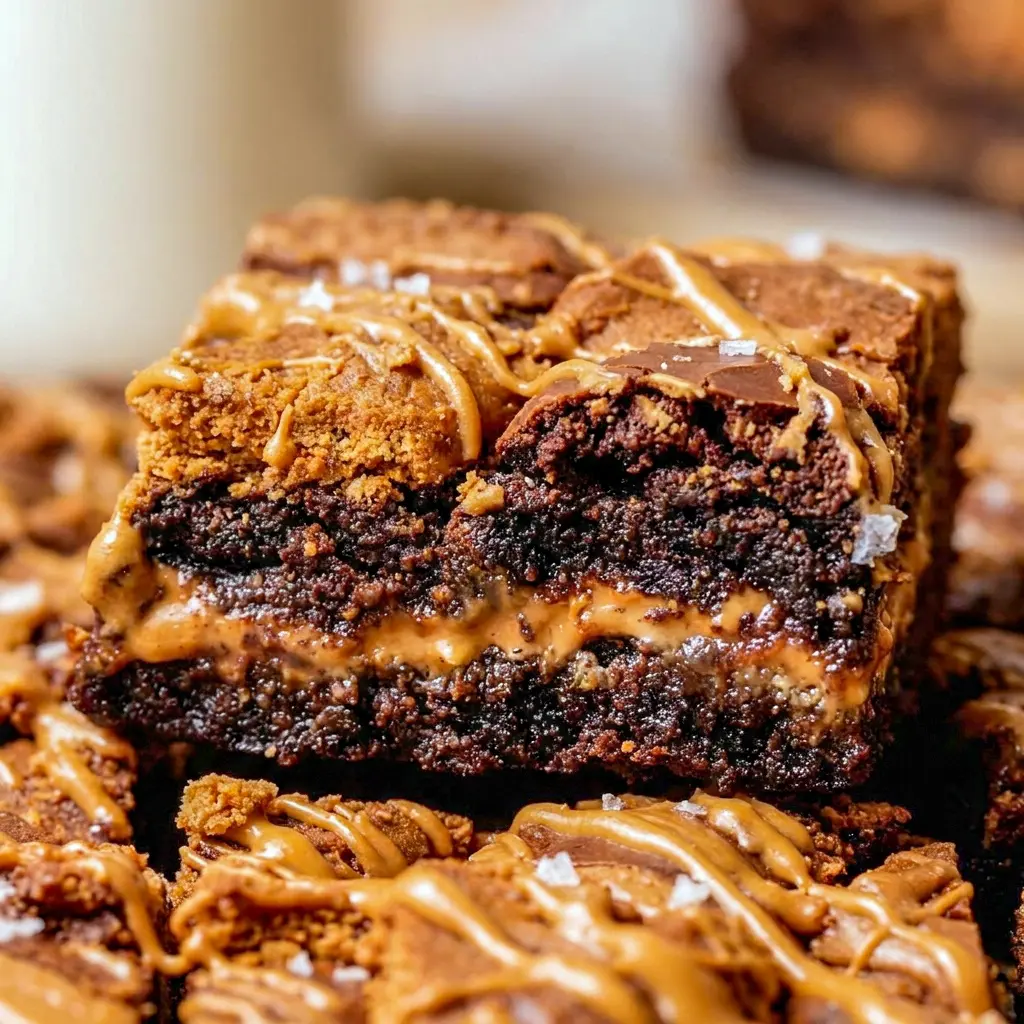 Biscoff Brownies layered with cookie butter and crushed cookies for irresistible Biscoff Cookie Butter Brownies.