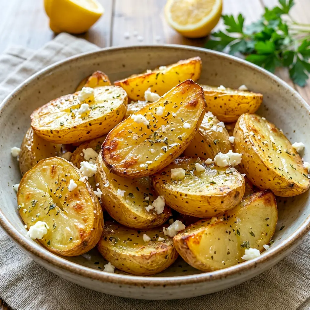greek lemon potatoes plated as a zesty choice for Side Dishes For Tri Tip and family meals.