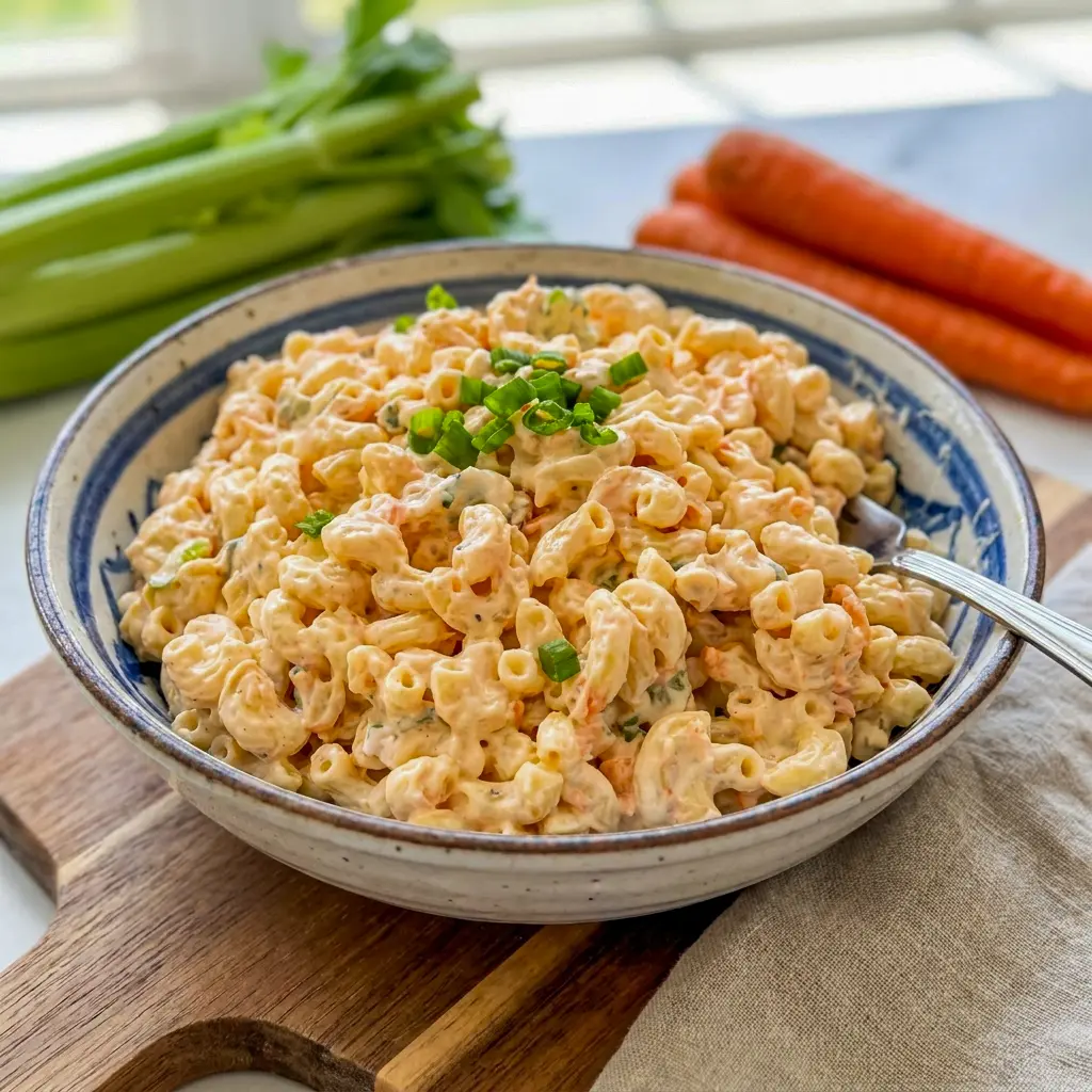 Hawaiian Macaroni Salad featured in Hawaiian Inspired Food Party Ideas with a bright, homemade look perfect for a tropical-style gathering.