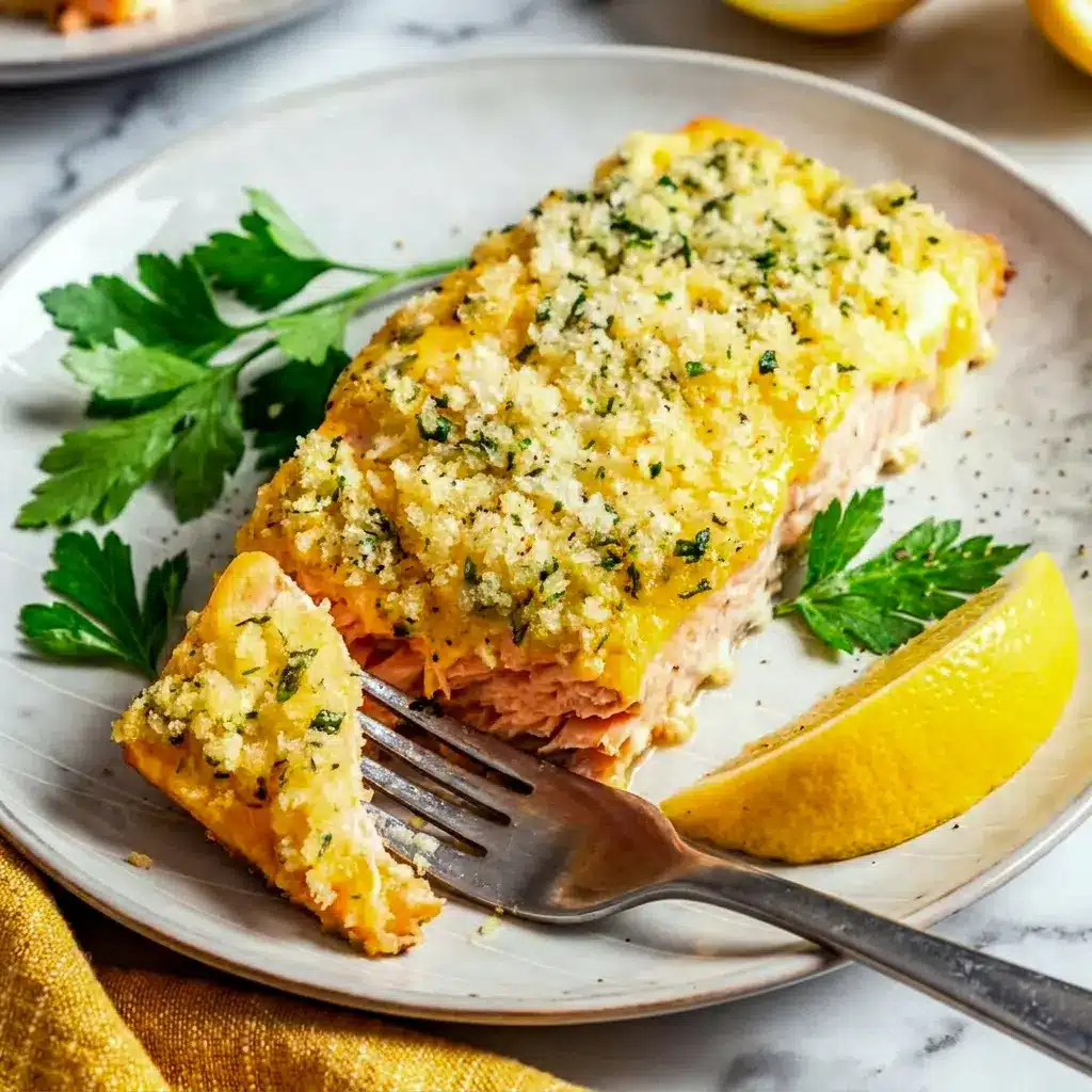 Honey Mustard Salmon styled as Honey Mustard Crusted Salmon, with a glossy glaze, golden crumbs, and a weeknight dinner presentation.