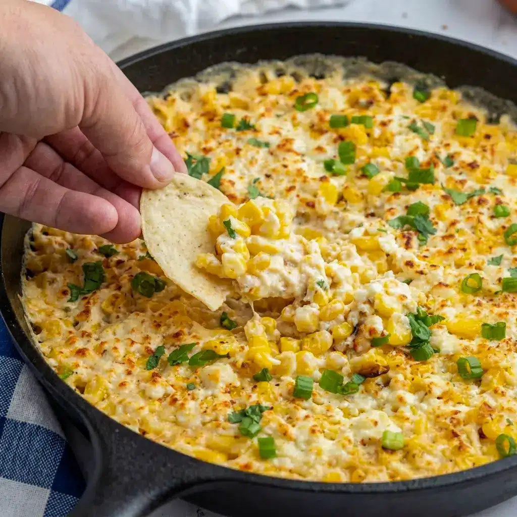 Close-up of Baked Elote Dip with Cotija and cilantro, a bold Mexican Food Recipes favorite.