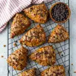 Chocolate Chip Coffee Scones on a plate with a rich glaze, perfect Coffee Flavored Treats for a cozy morning.