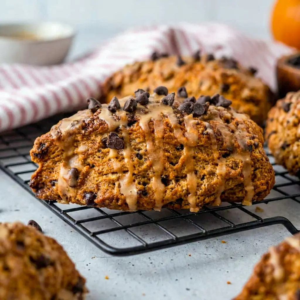 Golden Chocolate Chip Coffee Scones drizzled with glaze, dreamy Coffee Recipes Baking inspiration for coffee lovers.