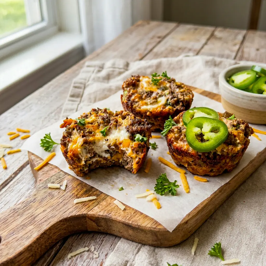 Jalapeño Popper Cheeseburger Bites served fresh and golden for High Protein Recipes Lunch with a creamy center and savory burger taste.