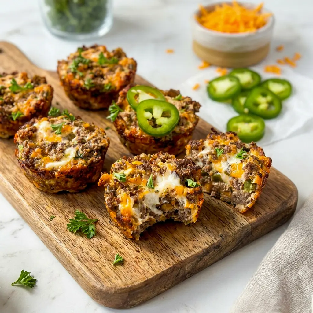 Jalapeño Popper Cheeseburger Bites fit right into Healthy Handheld Lunch ideas and High Protein Muffin Tin Meals with a cheesy stuffed center and simple prep.