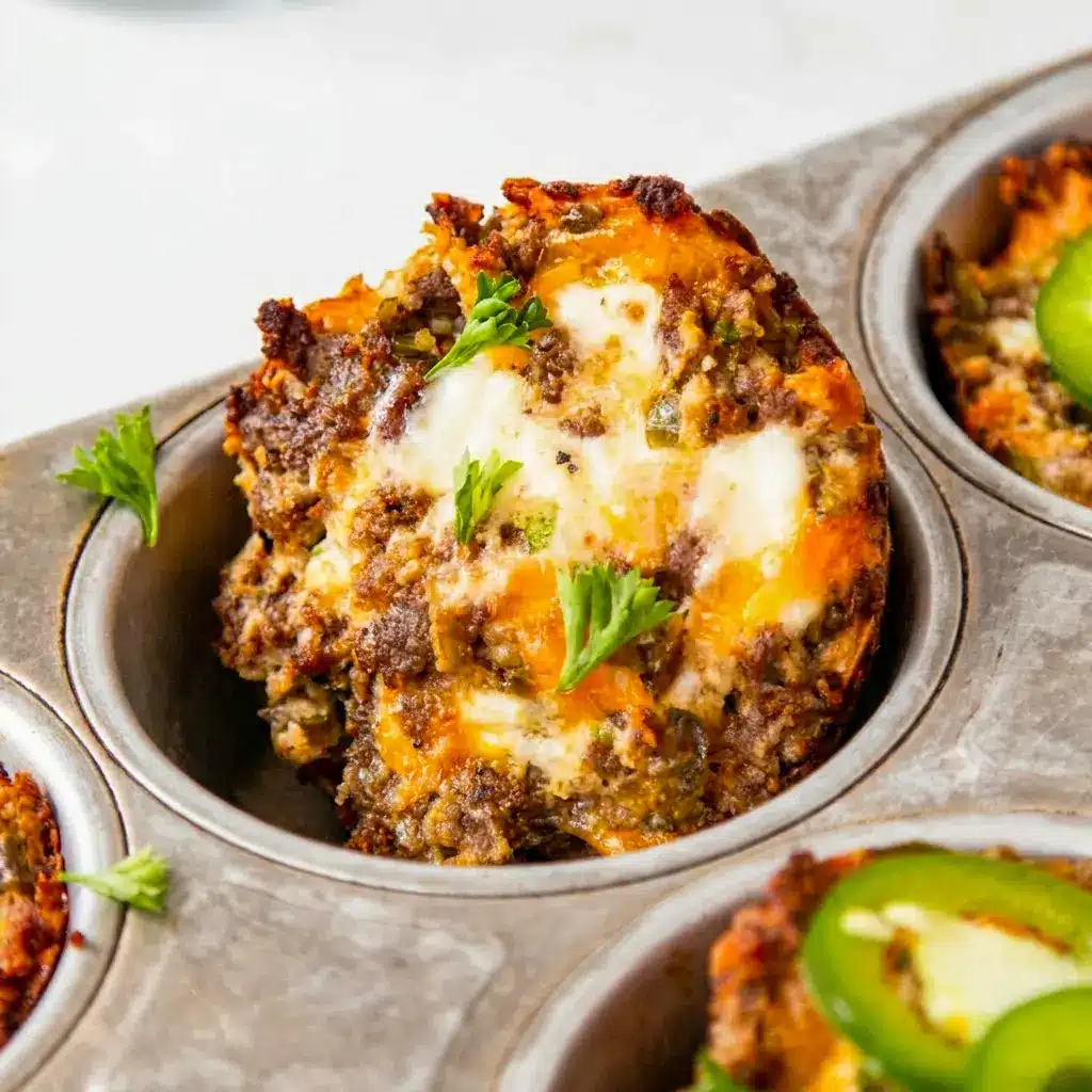 Jalapeño Popper Cheeseburger Bites baked in a muffin tin for a Healthy High Protein Meal that looks irresistible and packed with cheesy, spicy flavor.