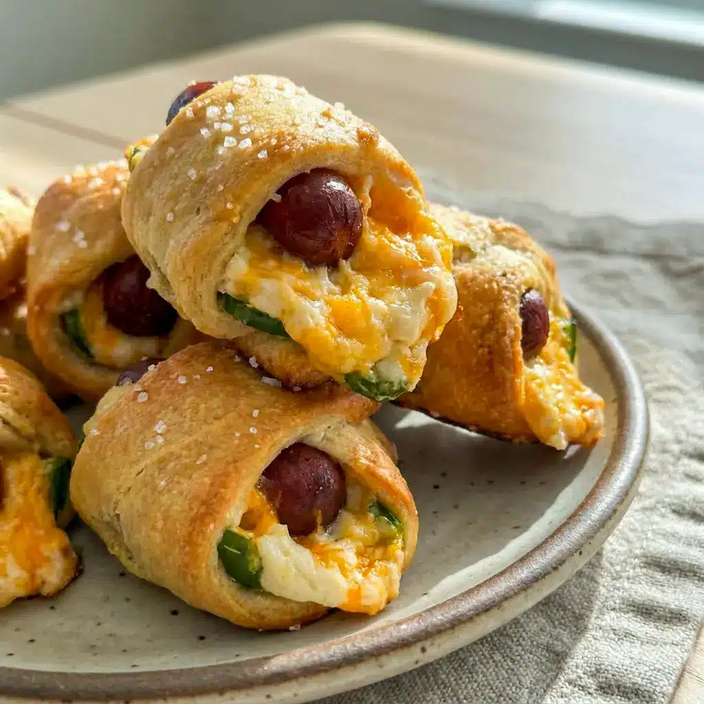 A golden tray of Jalapeño Popper Pigs in a Blanket served as Quick Football Party Food with a crispy, cheesy finish.