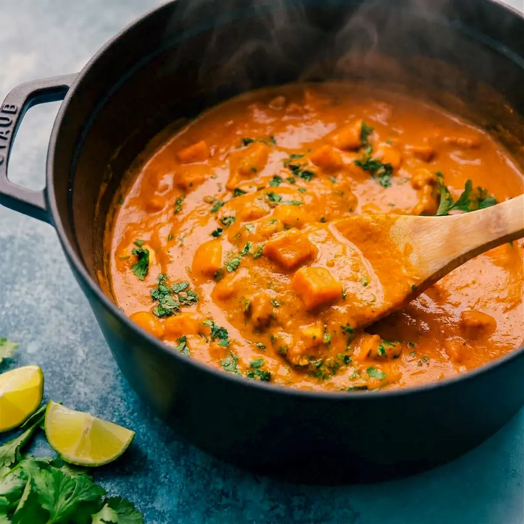 A rich skillet of Mango Chicken Curry with juicy chicken and sweet fruit flavor, perfect for Chicken Mango lovers.