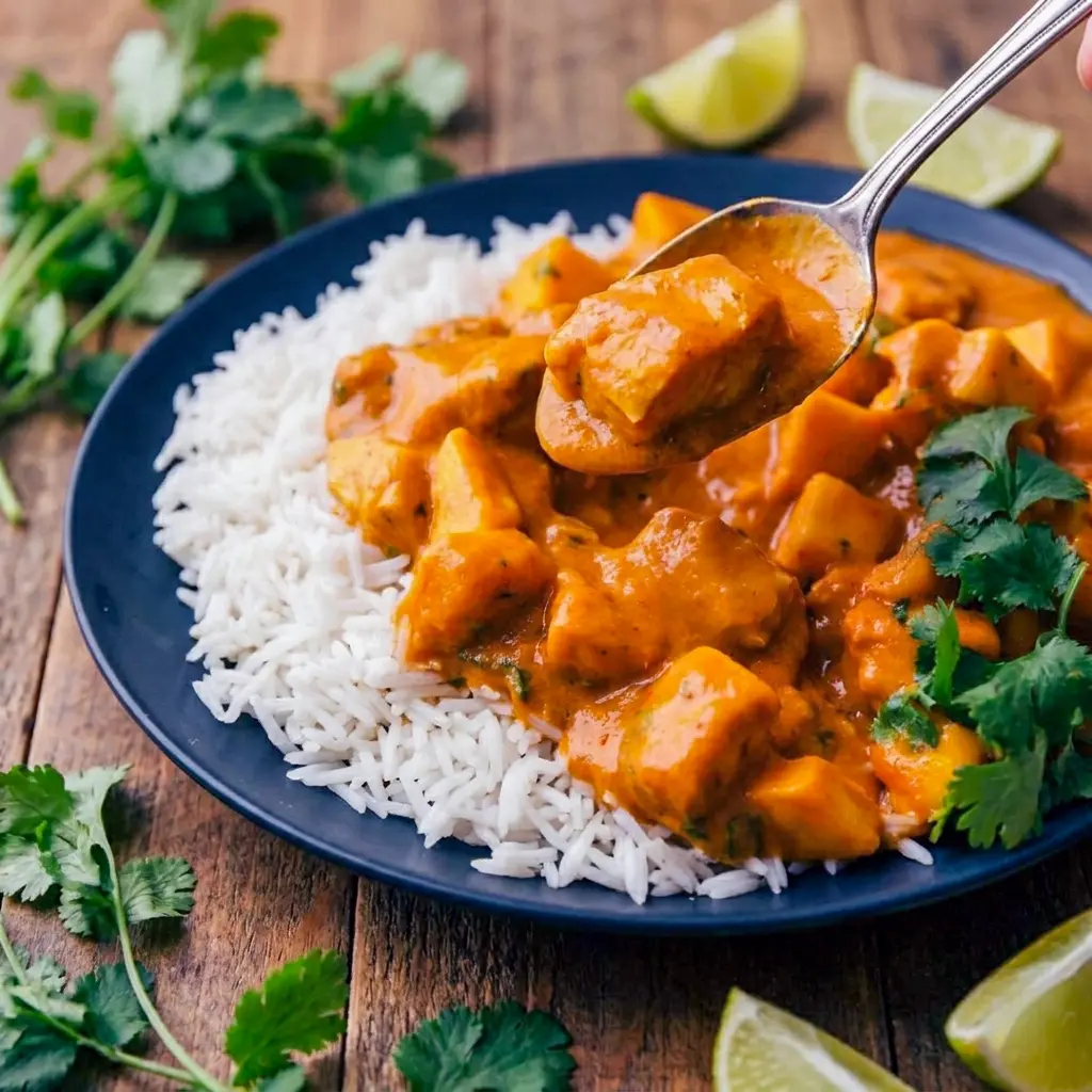 Warm and comforting Mango Chicken Curry with coconut sauce and herbs, ideal for Dinner Recipes With Mango.