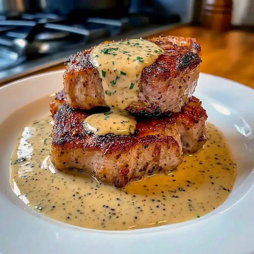 Maple Bacon Pork Chops with Dijon Cream Sauce served as a hearty meal idea that fits Dinner Entree Ideas for busy nights.