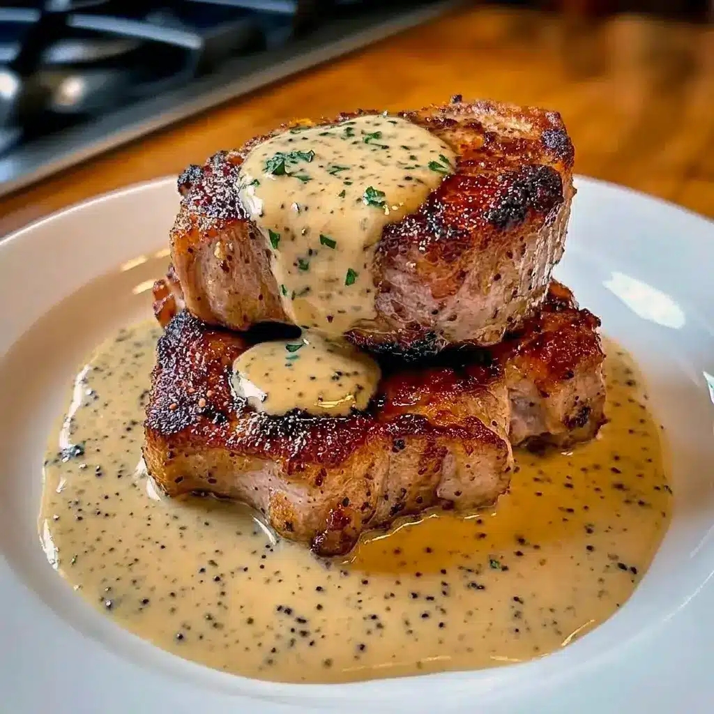 Maple Bacon Pork Chops with Dijon Cream Sauce with a creamy finish and savory bacon topping for memorable Men’s Favorite Meals.