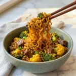 Slow Cooker Beef and Broccoli Ramen served as one of the easiest Slow Cooker Ideas Dinners for busy nights.