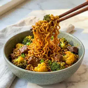 Slow Cooker Beef and Broccoli Ramen served as one of the easiest Slow Cooker Ideas Dinners for busy nights.