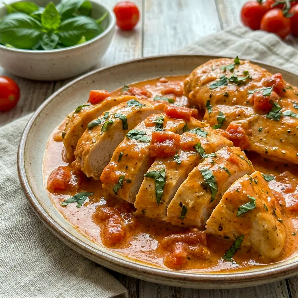 Slow Cooker Creamy Tomato Basil Chicken Breast is perfect for Chicken Basil Crockpot Recipes, with an easy slow cooker sauce that tastes fresh and hearty.