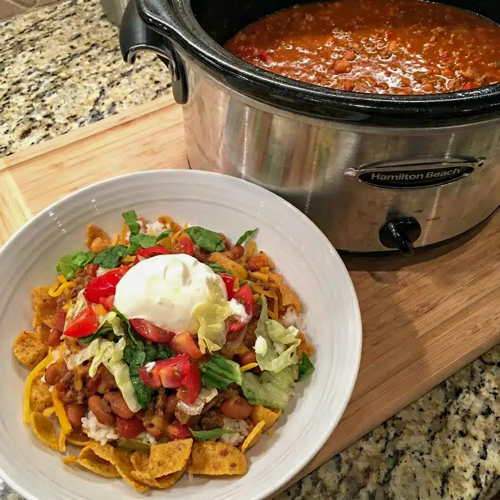 Slow Cooker Smothered Fritos Taco Bowls made for busy nights, with a cozy comfort-food look that fits Good Eats perfectly.