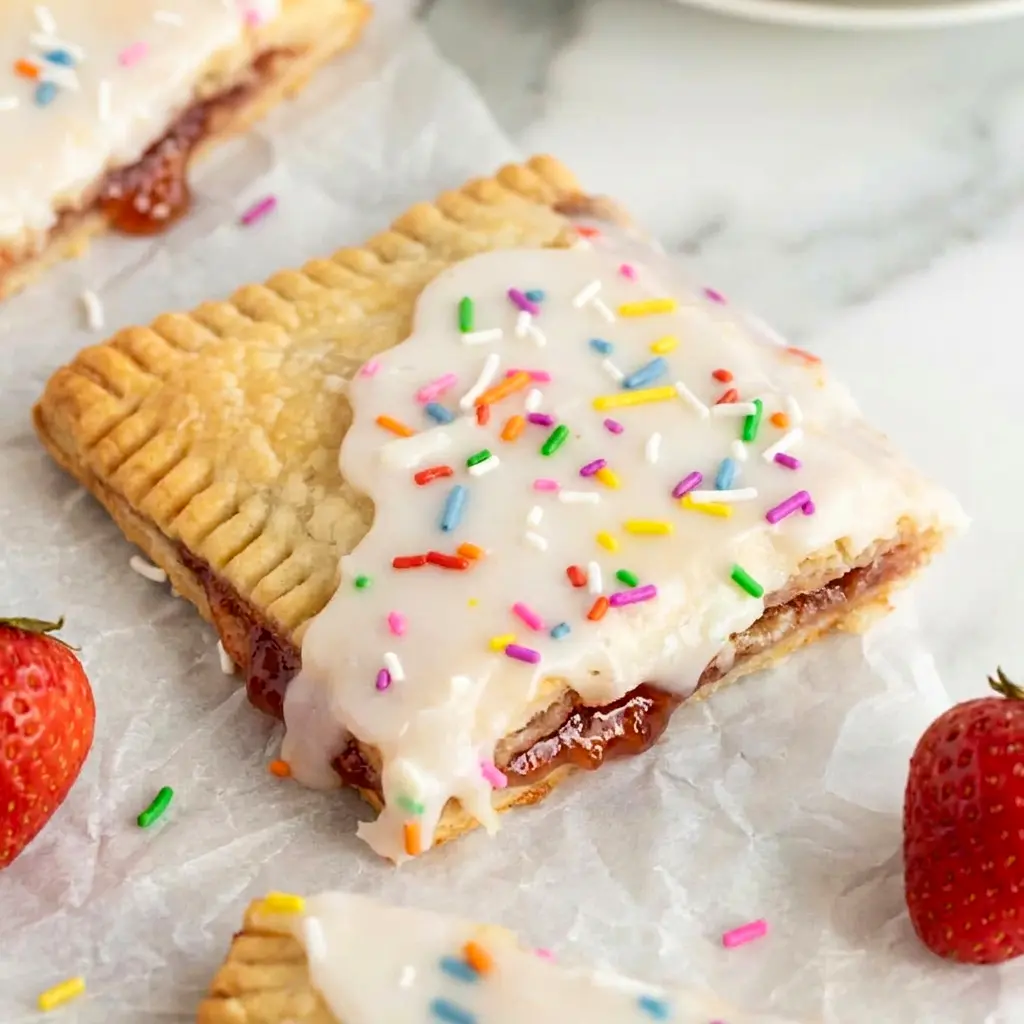 Strawberry Sheet Pan Pop Tart with golden crust and sweet glaze, a homemade treat inspired by Homemade Bakery Recipes.