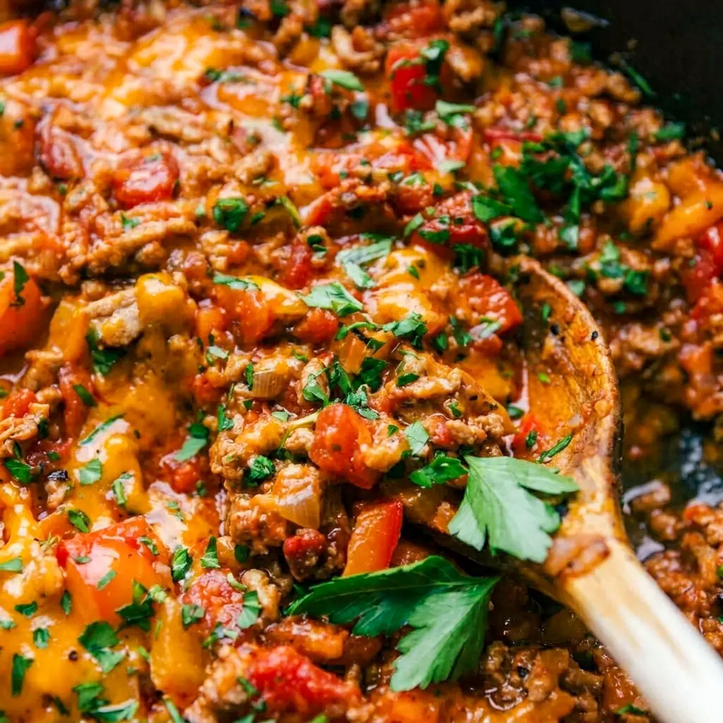 Unstuffed Peppers in a cozy bowl with savory tomato sauce, a flavorful choice for Low Carb Dishes Easy.