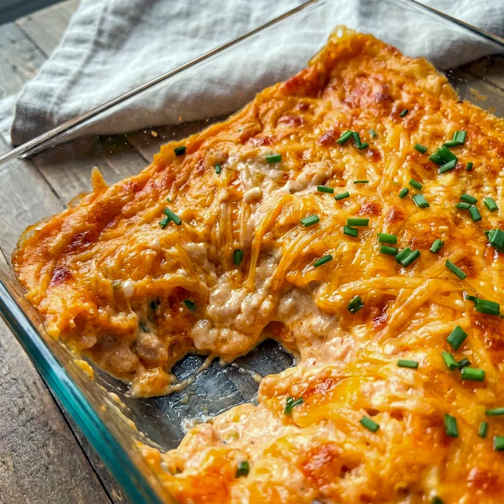 Cheesy White Bean Buffalo Dip topped with green onions and ready to scoop, a crowd-pleasing Vegetarian Cheesy White Bean Buffalo Dip.