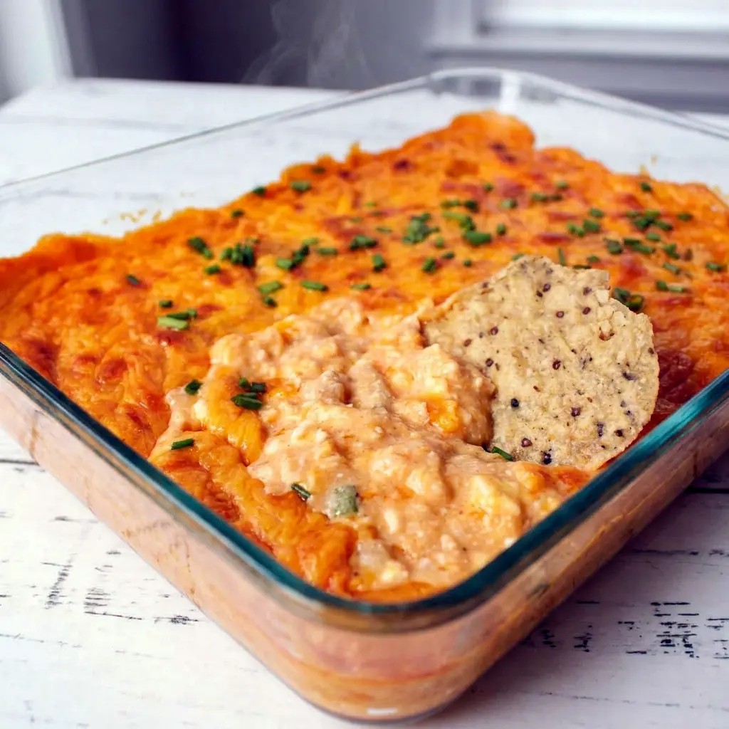 Cheesy White Bean Buffalo Dip served warm with celery and crackers, a simple White Bean Buffalo Dip for game day.