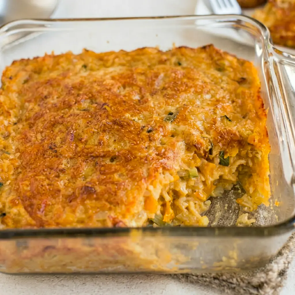 Warm Very Veggie Lentil Bake with a golden top, styled as a comforting Lentil Casserole Vegetarian meal.