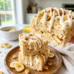Banana Pudding Rice Krispie Treats on a colorful dessert tray, a fun example of Desserts Made With Cereal for parties and potlucks.