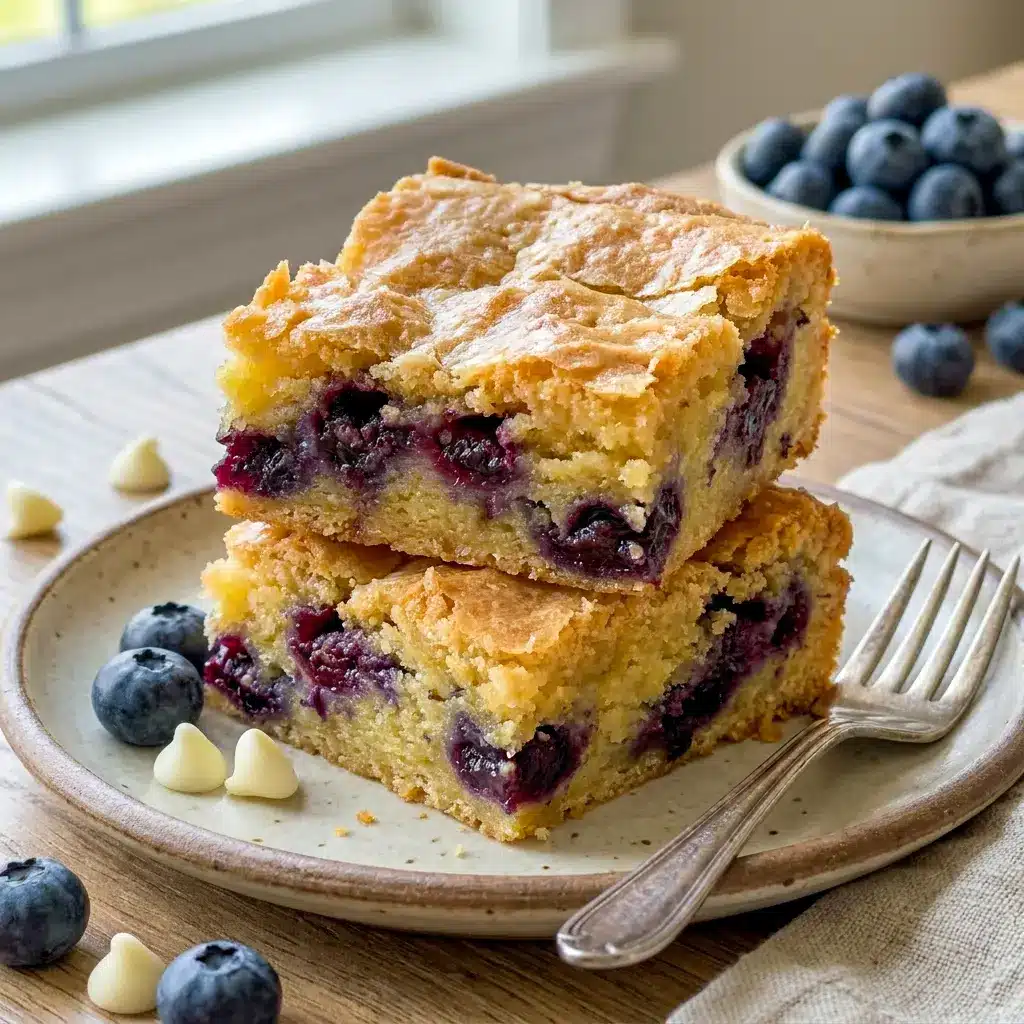 A warm tray of Blueberry Blondies inspired by Blueberry Recipes, baked into sweet golden squares for summer.