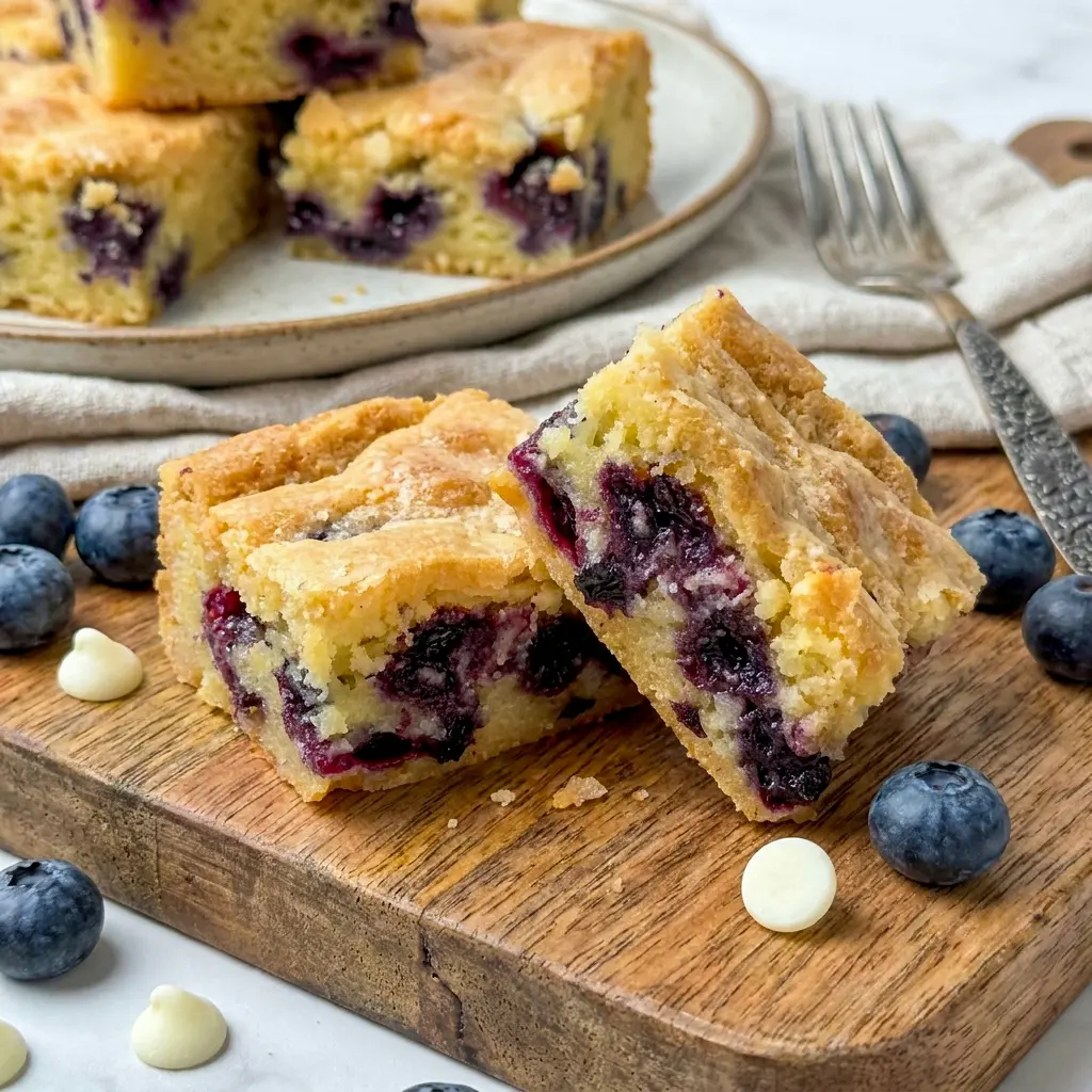Blueberry Blondies made for Eat Dessert First moments, with juicy berries and a buttery blondie base.