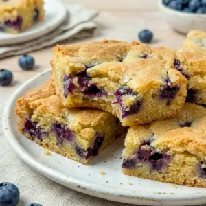 Blueberry Blondies for Dessert Bar Recipe lovers, with a soft chewy texture and fresh blueberry bursts.
