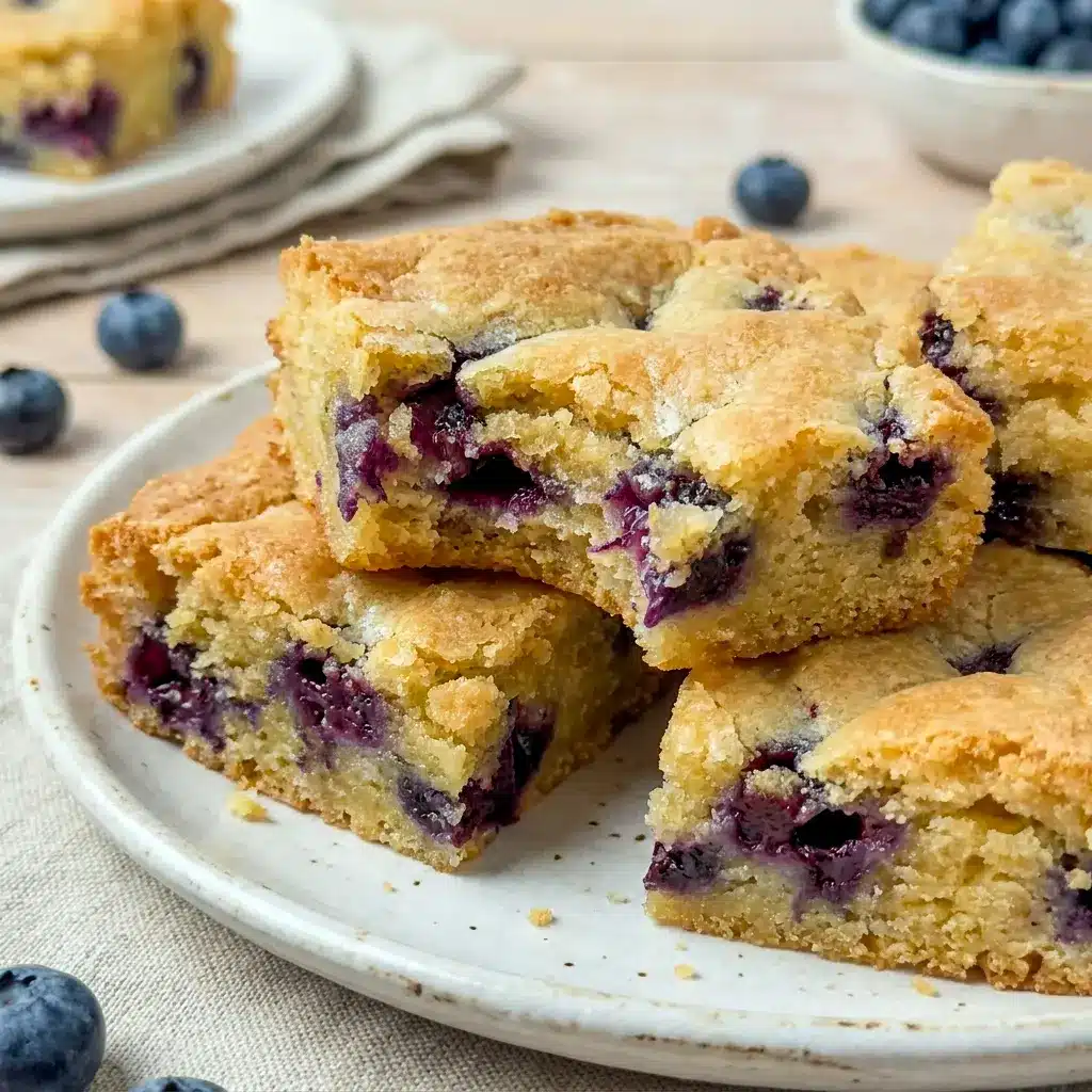 Blueberry Blondies for Dessert Bar Recipe lovers, with a soft chewy texture and fresh blueberry bursts.