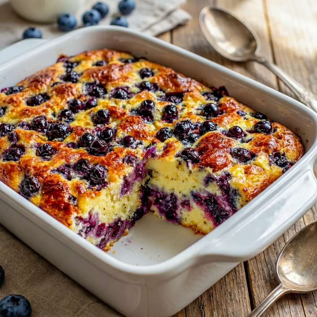 A homemade pan of Blueberry Cottage Cheese Breakfast Bake for Breakfast Ideas At Home, with a wholesome look and a lightly sweet finish.