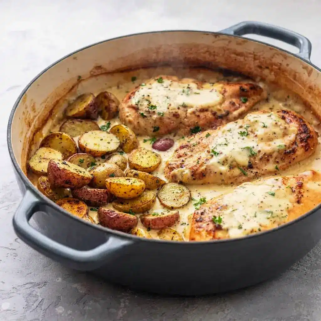 A comforting plate of Chicken and Potatoes with Dijon Cream Sauce for tasty Dijon Chicken And Potatoes inspiration.