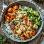 Coconut Chicken Rice Bowl served over jasmine rice, a fresh Summer Main Meal Recipes idea with creamy coconut sauce.